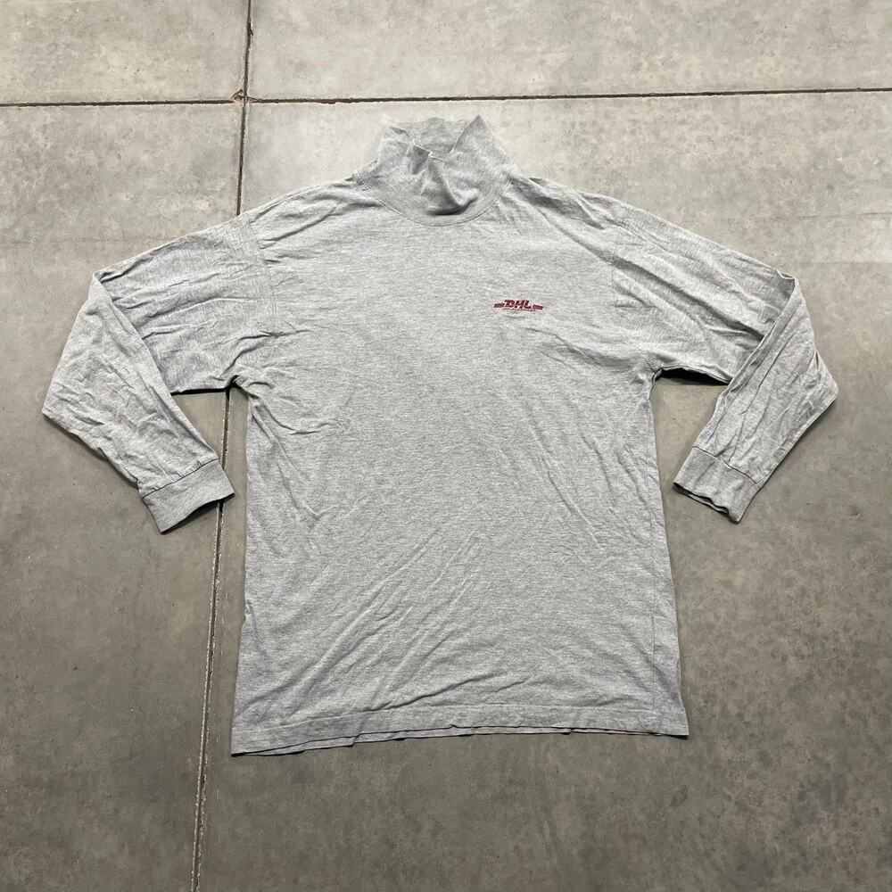 DHL Express Shirt Mens Medium Gray Long Sleeve Mock Neck Turtleneck Logo Uniform